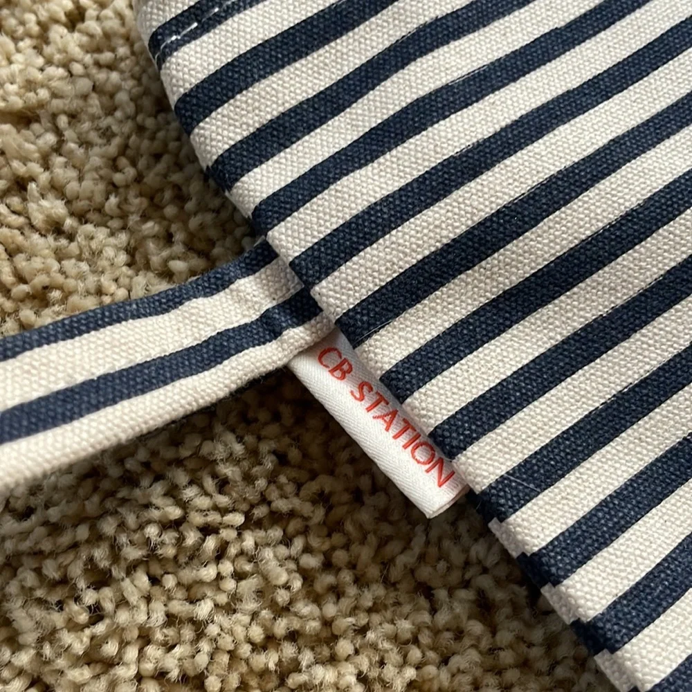 Navy and White Striped Wristlet Pouch with Cat Motif